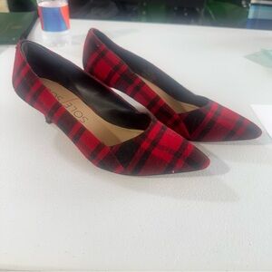 Sole Society Red and Black Heels with Plaid Pattern